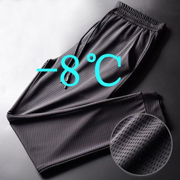 

men's pants 2021 quick-drying ice silk breathable nine-point summer thin running fitness loose mesh air-conditioning trousers, Black
