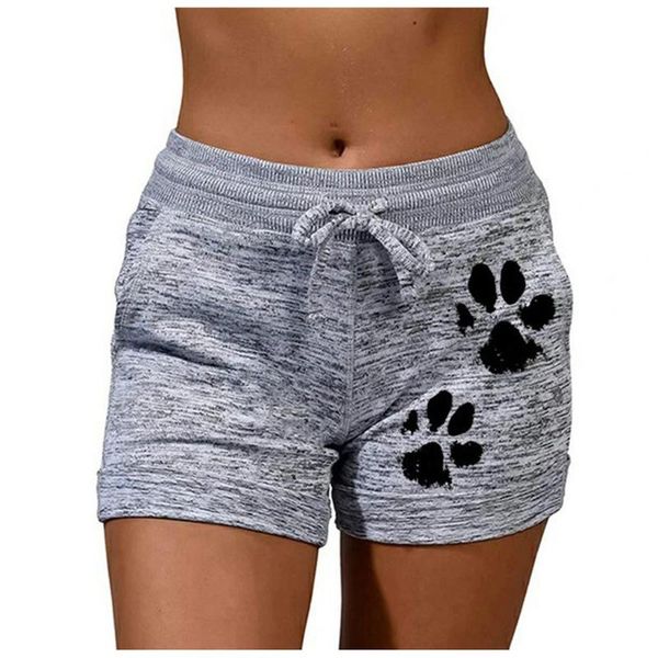 

women's shorts 2021 casual women high waist cats claw print drawstring quick dry elastic gym clothing female girls solid loose, White;black