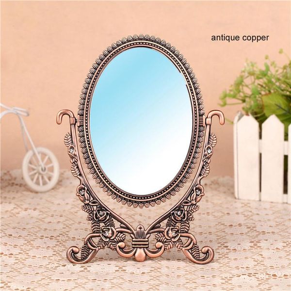 

mirrors 360 rotating retro double face foldable alloy metal table makeup dresser deskcosmetic mirror embossed antique tin frame 338a