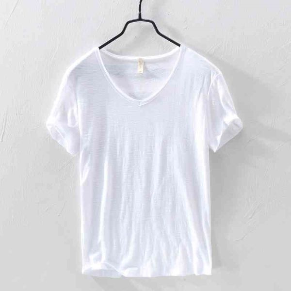 

summer new 100% cotton t-shirt men v-neck solid color casual t shirt basic tees plus size short sleeve y2449 210329, White;black