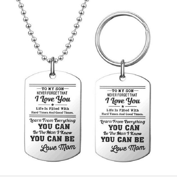 

pendant necklaces stainless steel chain exotic style pedant fashion custom letter to my son i love you & keychain jewelry gift, Silver