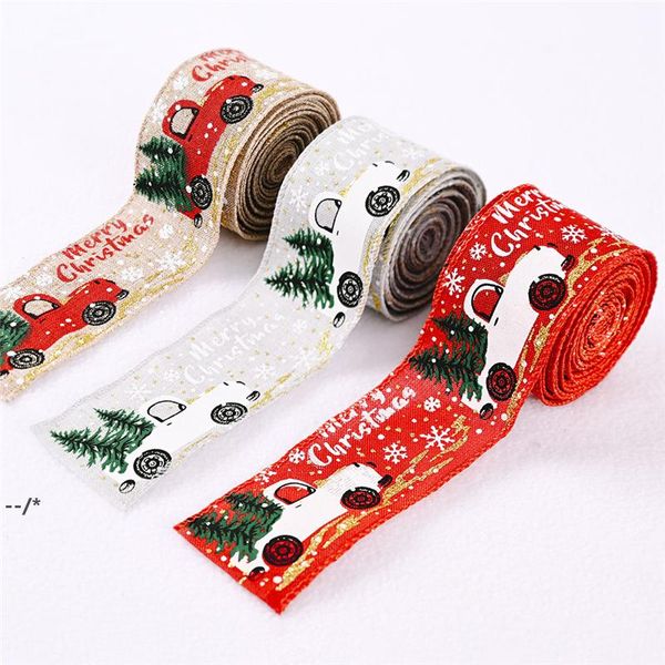 Frohe Weihnachten Baum und Vintage LKW Sackleinen Band Weihnachtsgeschenk Geschenk DIY Stoff Strudel Ribbon JJE10051