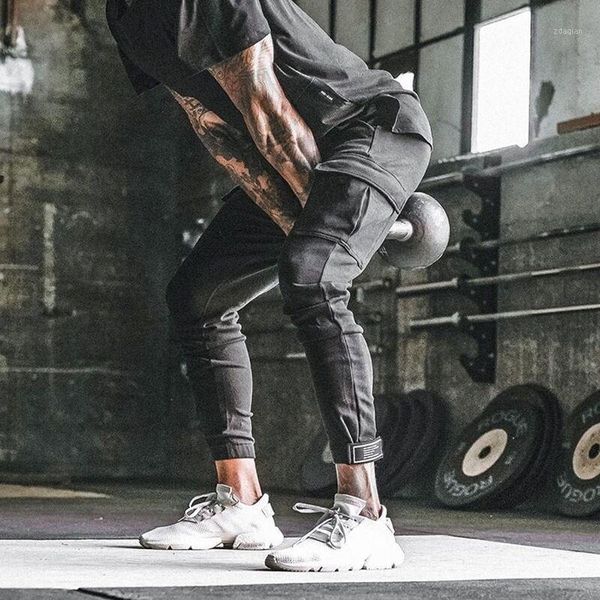 

men's jeans multi pocket outdoor sports pants casual, Blue