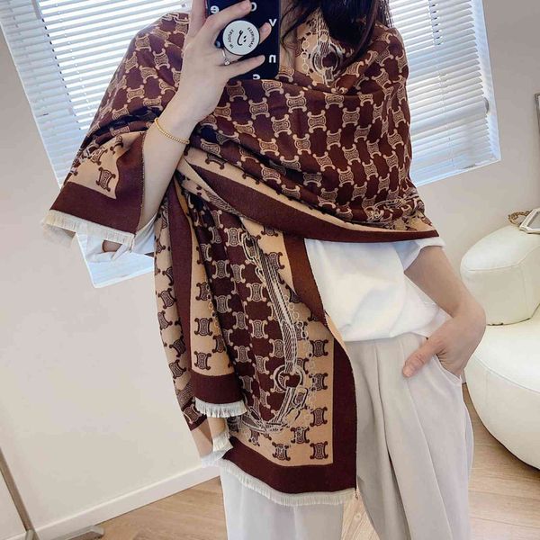 

design autumn and new imitation cashmere scarf korean version versatile warm thickened printed shawl women's long jacquard student yxdb, Blue;gray