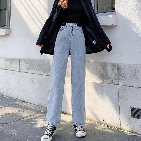 

women's jeans wide leg pants womens high waisted adjustable waist loose straight denim drape mopping trouser thin full length, Blue