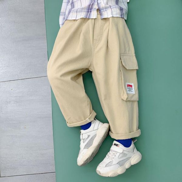 

trousers wlg boys pants kids clothes spring autumn khaki black patchwork pockets pant baby boy casual all match for 1-6 years, Blue
