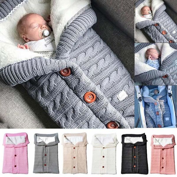 

blankets & swaddling infant baby knitted warm swaddle sleeping bag button blanket fleece thickness autumn/winter stroller wrap borns 0-3m