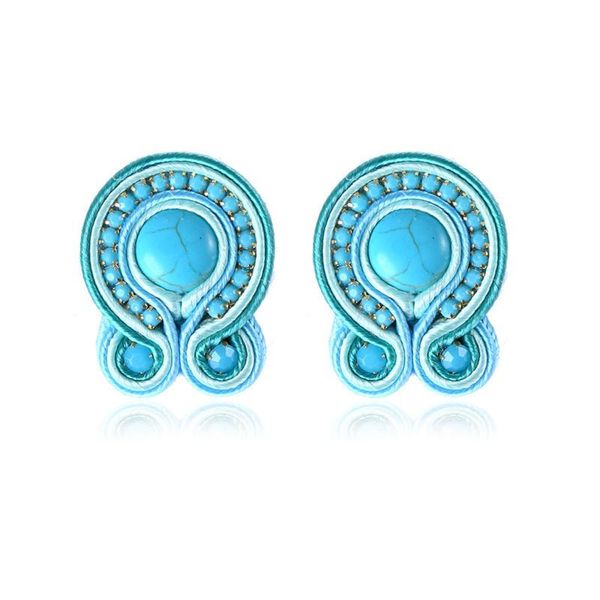 

soutache jewelry ethnic boho earrings for women handmade braid flash crystal stud earring aesthetic colours 2021 trend teal pink, Golden;silver