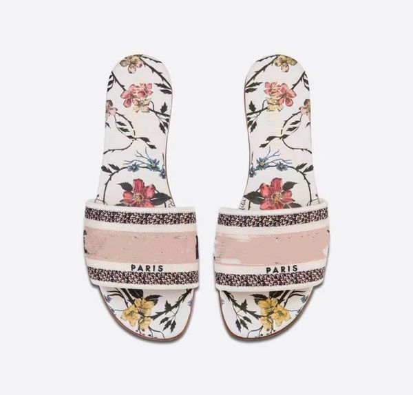 

paris womens slippers summer embroidery sandal floral brocade fashion flip flops genuine leather dazzle flowers slipper with box available i, Black