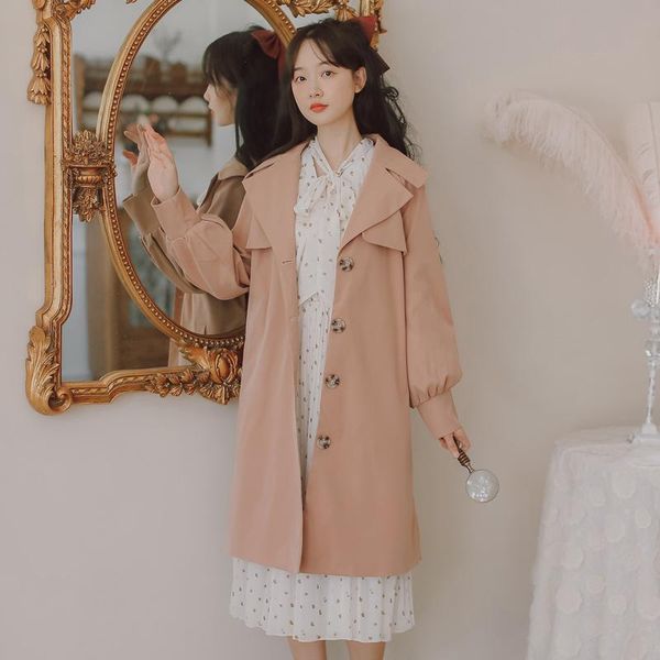 

women's trench coats 2021 autumn winter polyester tailored collar long sleeve coatsolid color korean style women clothing, Tan;black