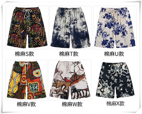 

2021 soccer shorts summer style cotton and linen printed big pants beach men's loose davis fff777, Black;red