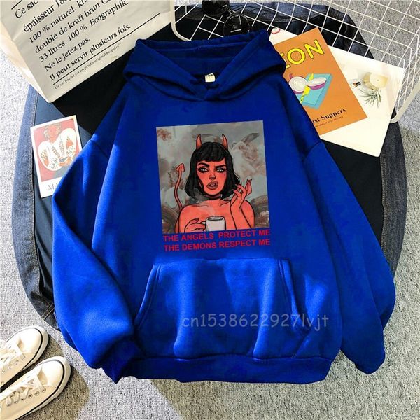 

pullover cartoon little devil girl personality print hoodie man comfortable fashion sweatshirt aesthetic casual hoody y0319, Black