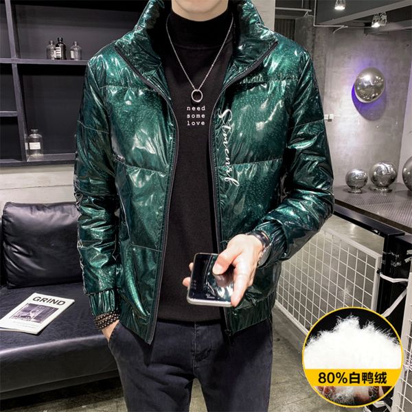 

white duck feather men's coat, et, bright color, green, blue, high collar, elegant and fashionable, black, 80%