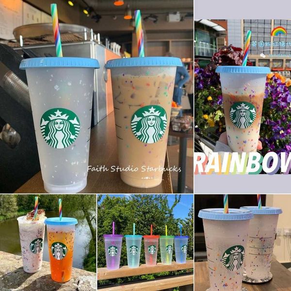

starbucks tumbler color changing confetti reusable plastic tumbler with lid and straw cold cup, fl oz, of or