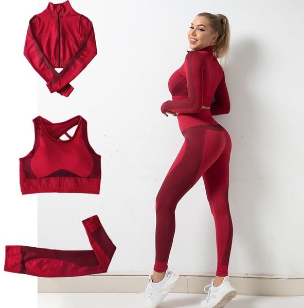 

tracksuits designer womens yoga suit gym sportswear for woman fitness sports 3pcs bra coat leggings outfits outdoor workout set fashion long, Gray