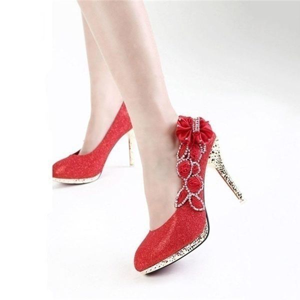 

dress shoes wedding bridal pumps women girl platform crystal rose flower evening party red bottom high heels 2021 fashion woman, Black