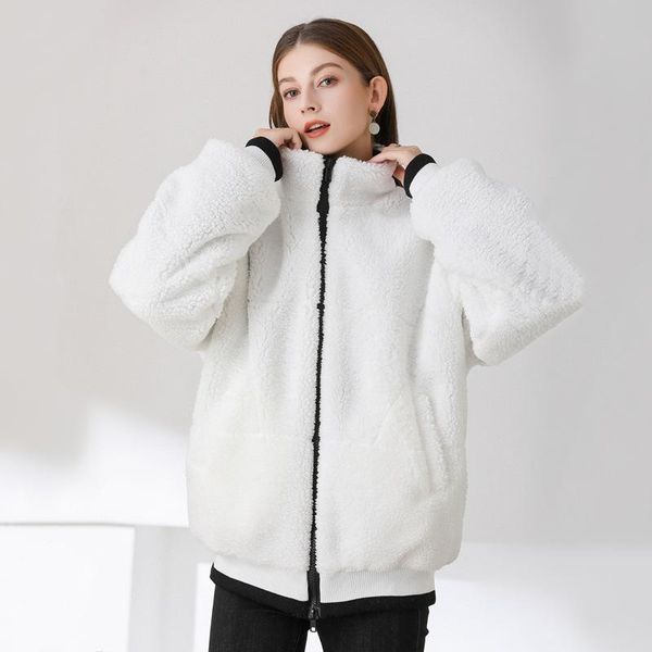 

women's jackets jacques winter warm white high cashmere loose large size jacket, Black;brown