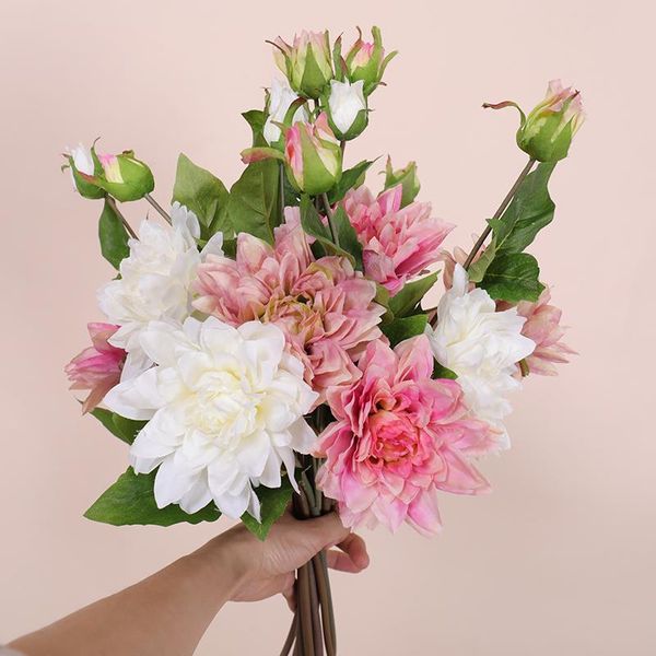 

decorative flowers & wreaths artificial dahlia silk flower wedding home decoration living room plastic peony deskbouquet art