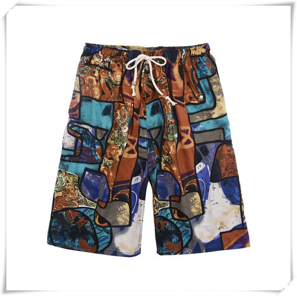 

2021 soccer shorts summer style cotton and linen printed big pants beach men's loose davis ccc333, Black;red