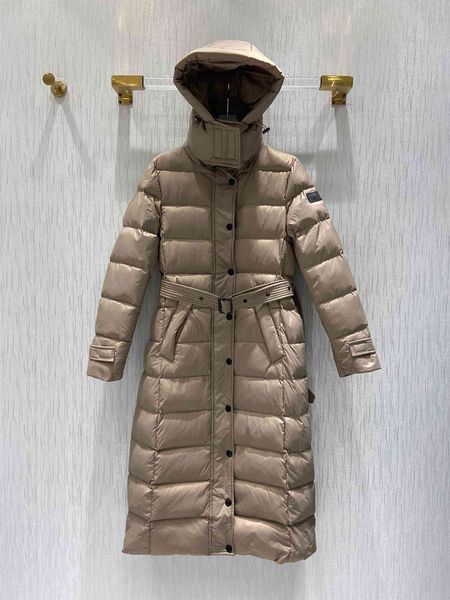 

jacket 2021 luxury design long belted hooded winter down coat, Black;brown