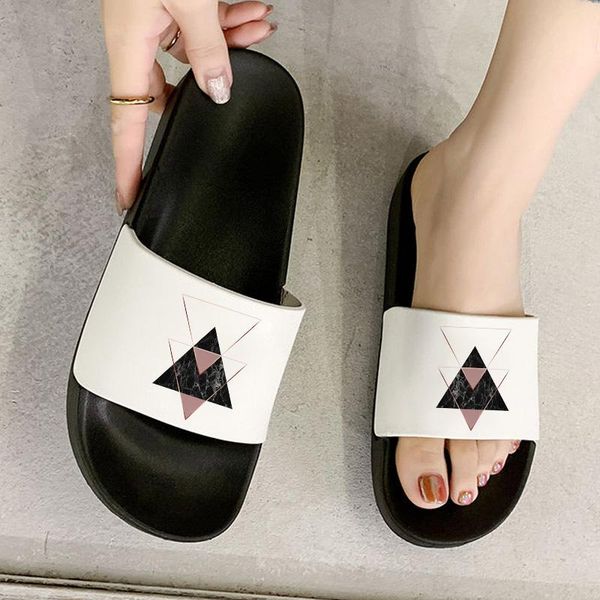 

triangle harajuku print women slippers 2021 summer shoes leisure sandals slipper for ladies zapatillas mujer, Black