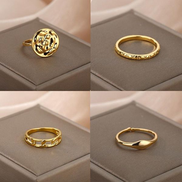 

wedding rings simple stainless steel geometry couple gold flower cross chain female finger ring christmas jewelry gift bijoux femme 2021, Slivery;golden