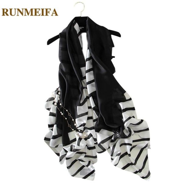 

scarves [runmeifa] 2021 luxury silk scarf for women/ ladies summer beach shawls and capes soft printing 180*90cm female, Blue;gray