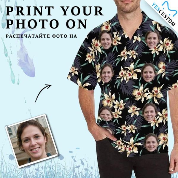 

men's t-shirts yescustom t-shirt custom lily flower face po cardigan beach tee printed oversize party hawaiian shirt floral blouses, White;black
