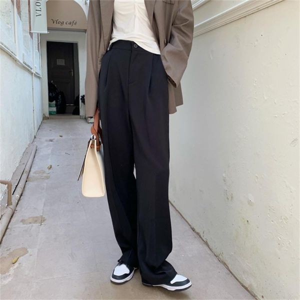 

women's pants & capris hzirip plus size straight women trousers slim office lady work wear solid casual 2021 autumn chic loose full len, Black;white