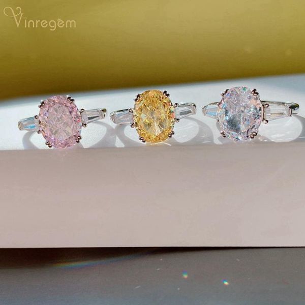 

cluster rings vinregem 925 sterling silver oval citrine pink sapphire created moissanite gemstone wedding fine jewelry luxury ring for women, Golden;silver