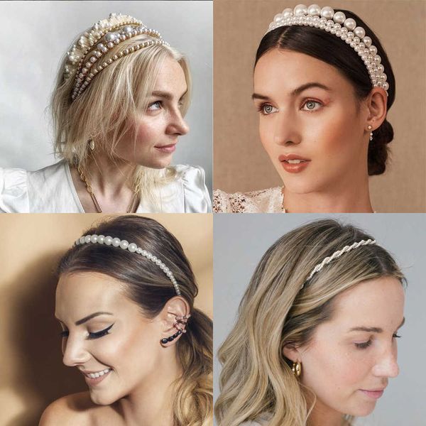 

6776 pearl headband creative temperament simple wave pearl headband female, Silver