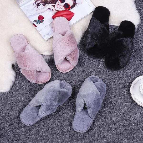 

ladies winter home slippers plush non-slip indoor cotton cross style lightweight and comfortable slipper, Black