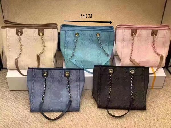 

high luxury fashion women shopping bags retro classic leisure vacation summer beach designer pearl canvas leather handle large capacity tote