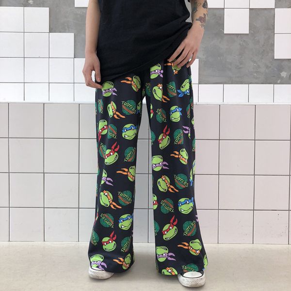 

capris spring fall, women's slacks off cartoon turtle pants straight, Black;white