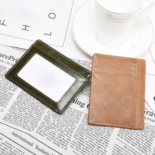 

card holders men's holder ultra-thin small wallet multiple cards slots purse genuine leather simple trendy mini business credit, Brown;gray