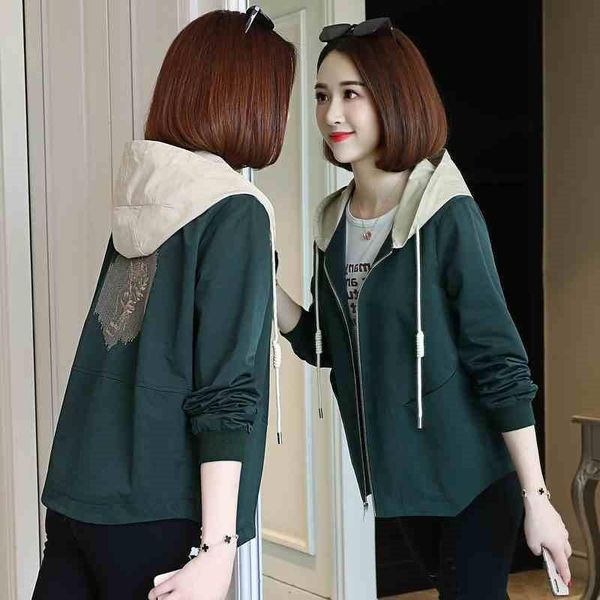 

women's jackets hooded 2021 autumn causal windbreaker women basic coats zipper lightweight famale outwear p829, Black;brown