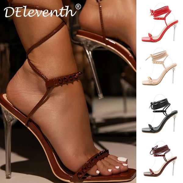 

luxury dress shoes star 2021 heel liuding square head bandage high-heeled sandal's size 35-42, Black