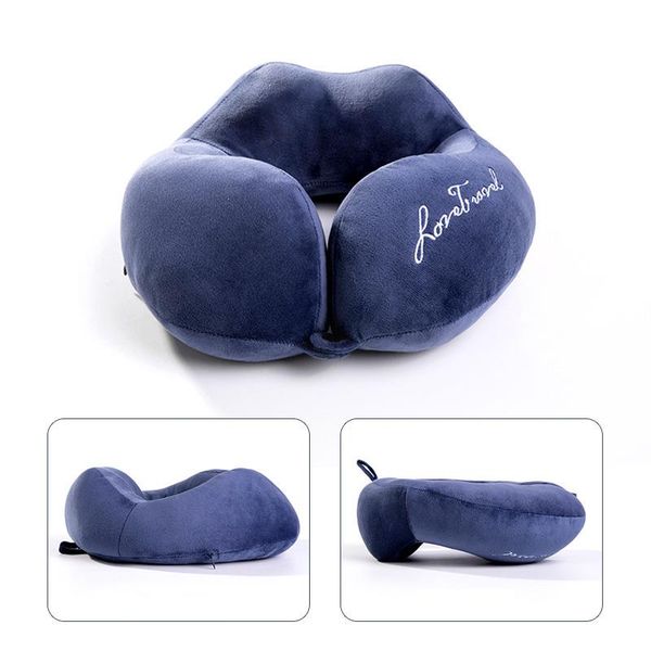 

pillow dark blue u-shaped neck support cushion travel air plane sleep automatic head soft nursing