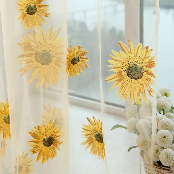 

curtain & drapes sunflower printing transparent curtains window screen fashion voile modern tulles for living dining room bedroom