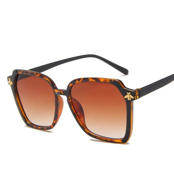 

women sunglasses brand designer retro bee polygon luxury brown leopard female gradient sun glasses uv400, White;black