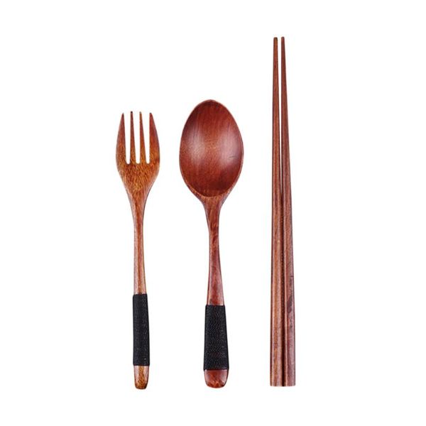 

flatware sets wooden set with pouch for camping travel picnic office or home (fork, spoon, chopsticks)