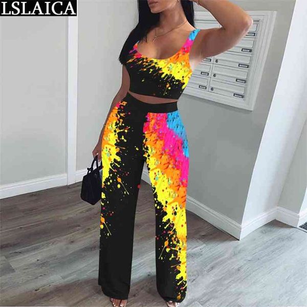 

set clothes for women tank long pant print elegant tracksuit fashion casual party club two piece sets summer plus size 210515, White