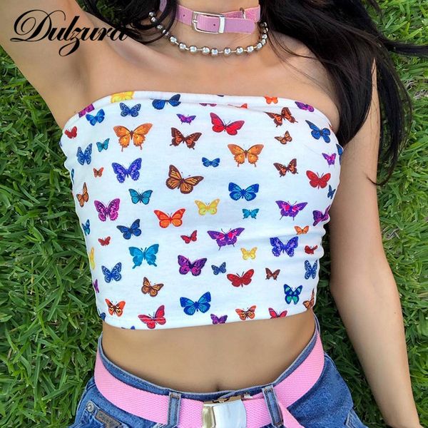 

2021 women summer crop tanks cute streetwear sleeveless festival party clothes ladies butterfly print, Black;white