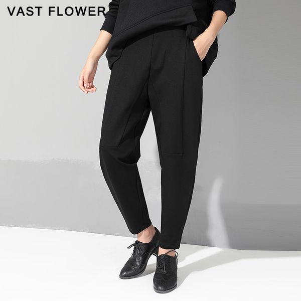

spring autumn black high waist harem pants women fashion elastic waist patchwork loose casual ladies trousers streetwear 210319, Black;white