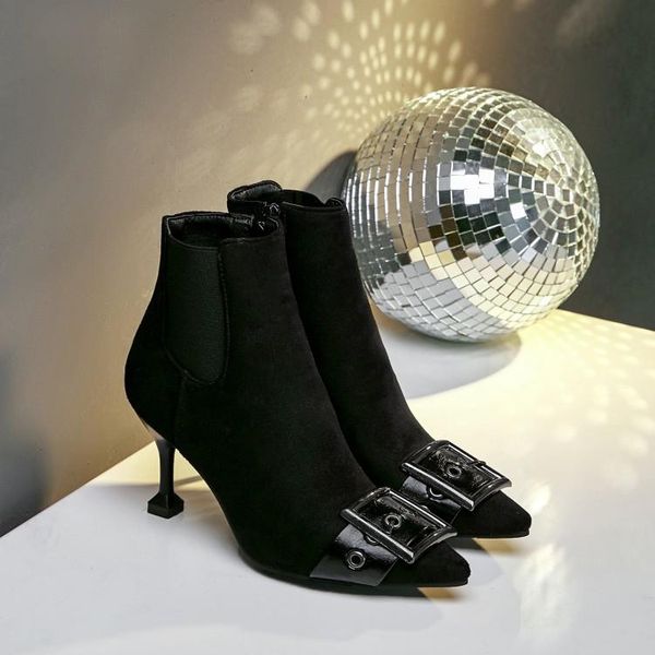 

boots oversized -17 women shoes ankle for ladies color belt buckle side zipper, Black