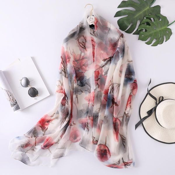 

scarves 2021 women's big flower print shawl long style spring summer women beach towel ladies soft silk, Blue;gray