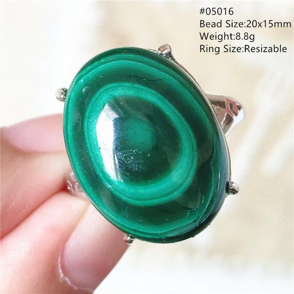 

cluster rings natural green malachite chrysocolla adjustable ring 14x10mm oval 925 sterling silver rare stone, Golden;silver