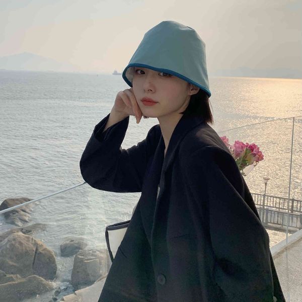 

2021 spring and summer new / candy sweetheart two color system with lock edge bucket cap basin cap korean fashion, Blue;gray