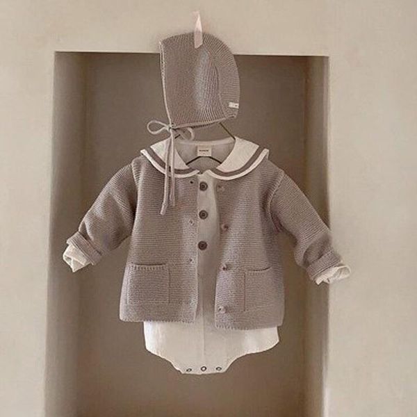 

pullover 2021 baby korean version of children's clothing boys and girls autumn round neck sweater jacket simple romper knitting cardiga, Blue
