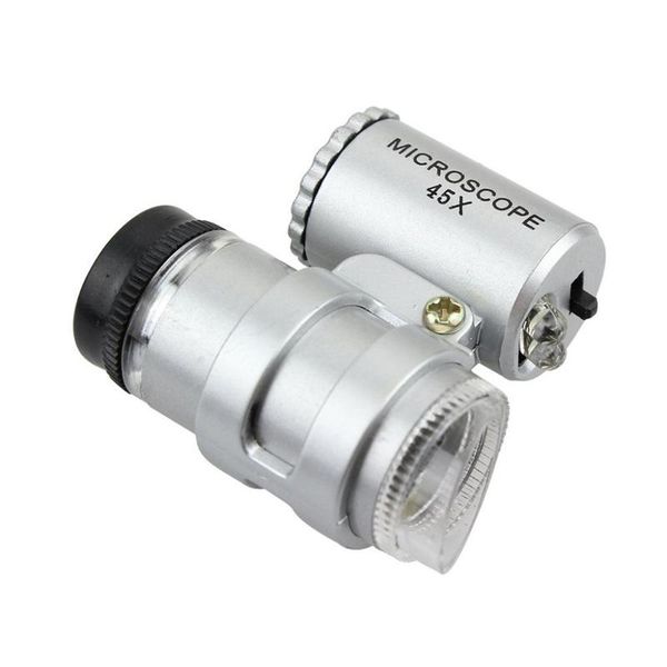 2021 microscópio 45x jóia lupa jóias loupas mini microscópios de bolso com luz LED + lupa bolsa de couro